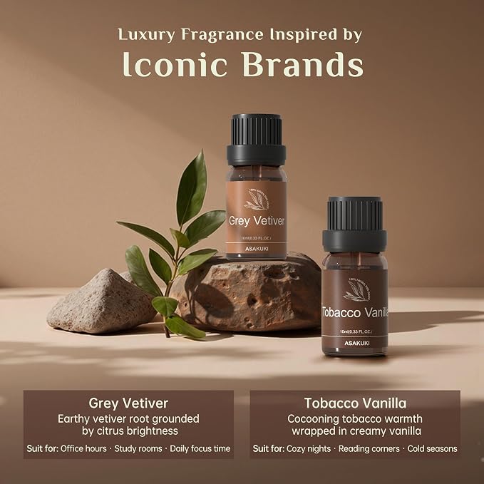 ASAKUKI Men Essential Oils Set for Diffuser, Father's Day & Birthday Gift for Men, 6×10ml Cologne-Inspired Fragrance Oils for Diffusers – Elegant, Clean, and Confident Scents