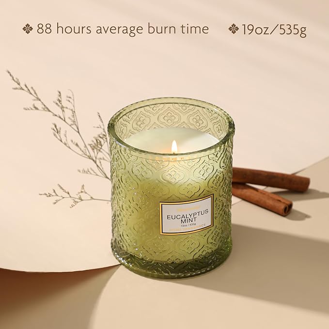 Eucalyptus Mint Scented Candles, Large Natural Soy Candle, 88 Hours Burning Time,Christmas Winter Decorative Candles in Glass, Aromatherapy Candle Gift for Women, 19oz