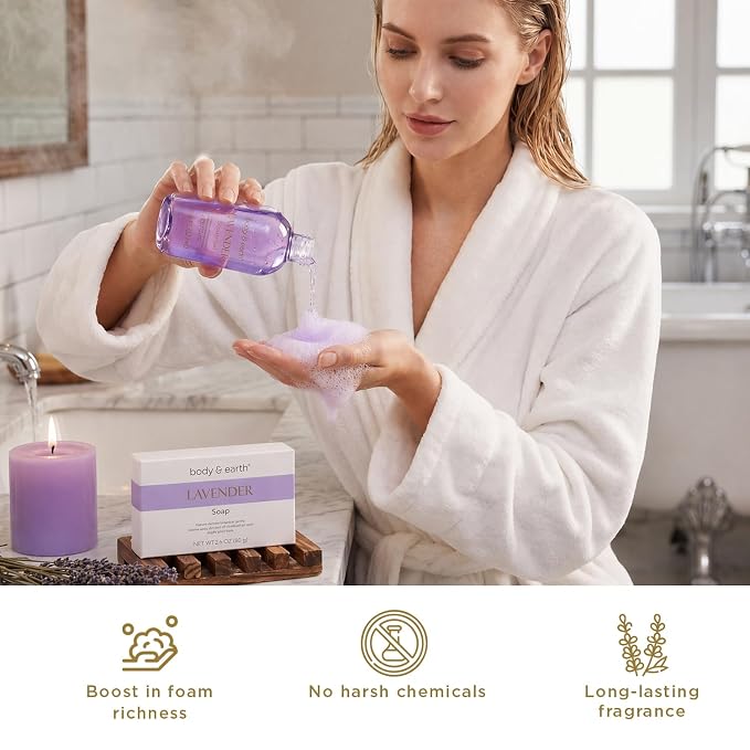 BODY & EARTH Bath and Body Gift Set - 6 Pcs Lavender Bath Kit for Women Spa Set, Birthday, Mother's Day Gift Set for Women Includes Bubble Bath, Shower Gel, Body Lotion