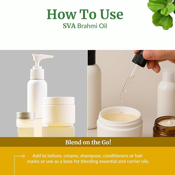 SVA Brahmi Oil - 8 Fl Oz – 100% Natural Cold Pressed Brahmi Oil - for Face, Skin Care, Hair Care, Scalp Massage & Body Massage – Carrier Oil with Pump