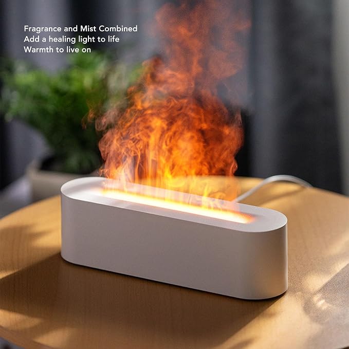 Flame Air Diffuser Humidifier, Flame Diffusers, 7 Colour Flame Essential Oil Diffusers, USB Portable Practical Simple Operation Fire Air Humidifier, for Room Bedroom Office (White)