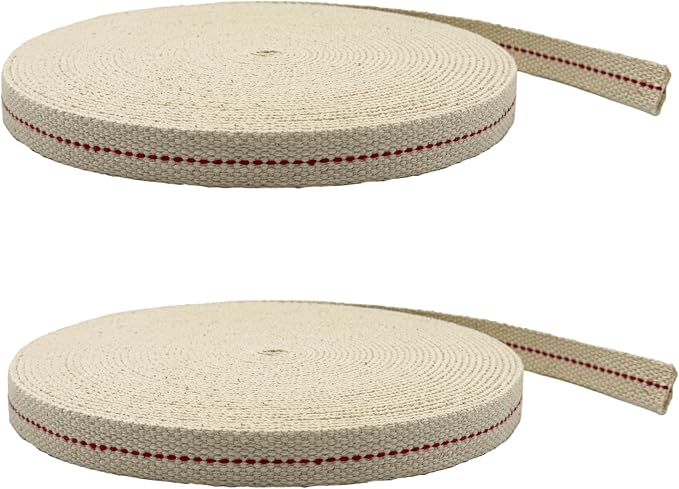Light of Mine - 5/8" Inch 33' Foot, 100% Cotton Flat Wick - 2 Pack for Paraffin Oil, Kerosene Based Lanterns, and Oil Lamps with Genuine Red Stitch (5/8" - 33' Roll, 2pk)