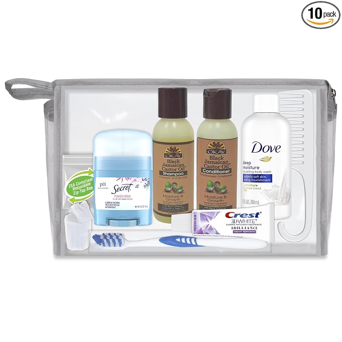 Convenience Kits International Women’s Deluxe 10 PC Kit Featuring: OKAY Black Jamaican Castor Oil Hair, Body, Oral Care, Travel-Size Travel Essentials