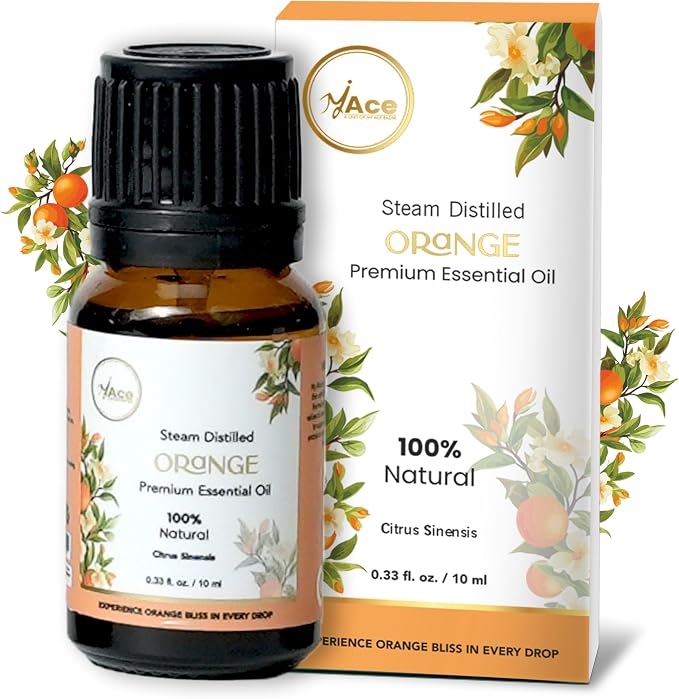 My ACE Orange Essential Oil 0.33 Fl Oz - 100% Pure & Natural - Premium Grade for Aromatherapy, Diffuser, Skin, Hair, Massage, Candle, Soap Making, Home - Glass Bottle with Dropper - Long Lasting Scent