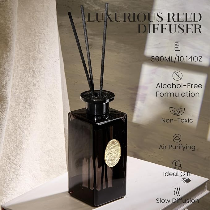M&SENSE 10.14 oz Large Reed Diffuser Set | Sandalwood Vanilla Scent Oil Diffuser with Sticks | Hotel Collection Non-Toxic Essential Oil |for Bedroom Bathroom Living Room