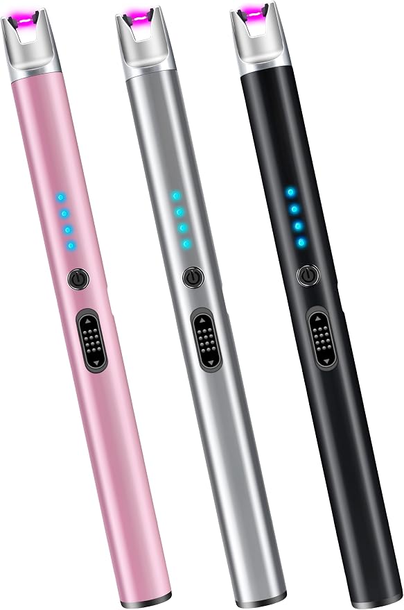 Luxgaze 3 Pack Electric Candle Lighter Rechargeable USB Lighters Flameless Windproof Plasma Arc Lighters with Safety Lock Long Lighter for Candle BBQ Camping Birthday Party