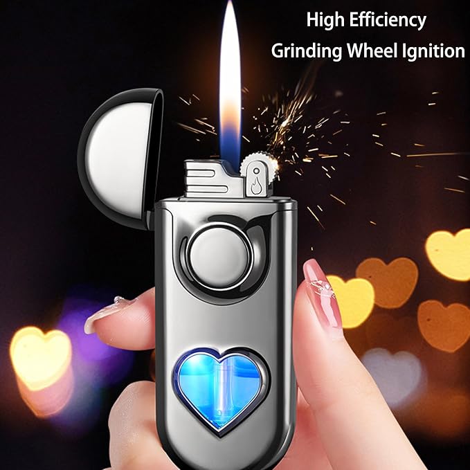 Torch Dual Flame Lighter with 6pcs Flint Stone, Windproof with Visible Gas Window, Adjustable Soft and Jet Flame, Refillable Butane Lighter for Outdoor Indoor - Blue
