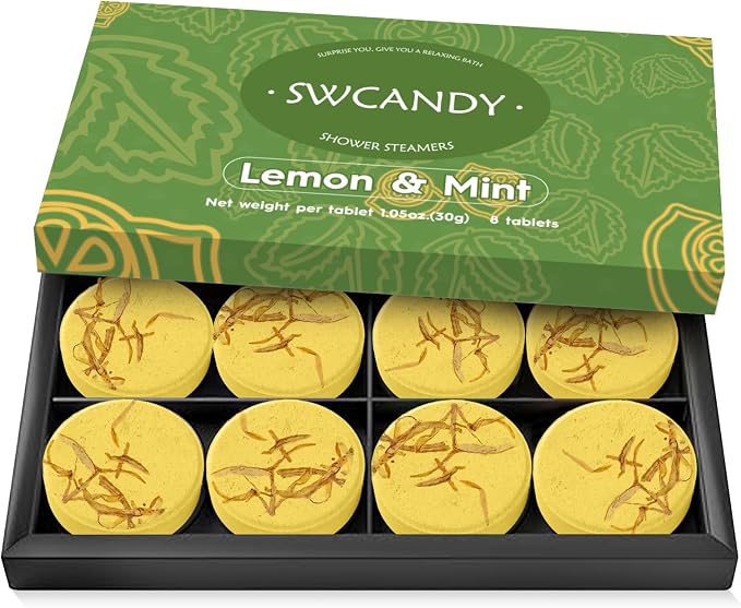 SWCANDY Shower Steamers Aromatherapy Birthday Gifts for Women Travel Essentials, 8 Pcs Lemon Mint, Bath Bombs Shower Bombs with Natural Essential Oils, Relaxation Home SPA