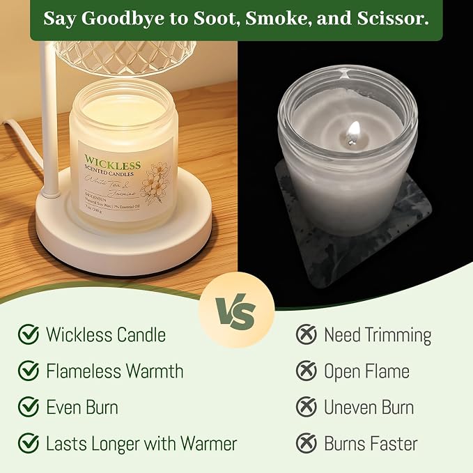 White Tea & Jasmine Wickless Candle for Candle Warmer Lamp with 10ml Essential Oil for Custom Aroma, Flameless Non-Toxic Soy Scented Candle for Home, Mother’s Day or Birthday Gift for Women
