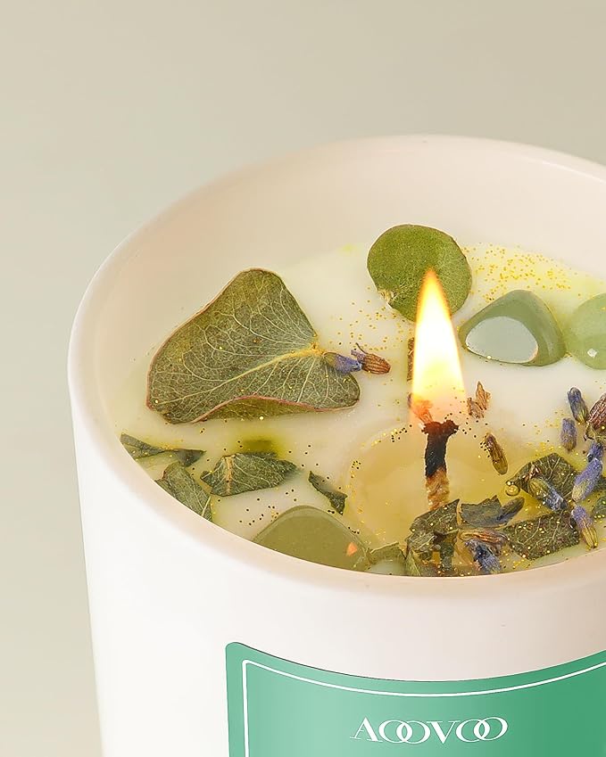 AOOVOO Eucalyptus Mint Scented Candles for Women - Aromatherapy Candle with Crystals Inside, 10oz Soy Candles for Home Scented, Birthday Gifts Mothers Day Candle for Women Mom