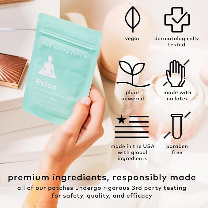 The Good Patch Relax Patches, to Unwind and Decompress, Natural Patch with Ashwagandha, Ginger Root, Plant Powered Wearable Wellness, Sustained Release (16 Total Patches)