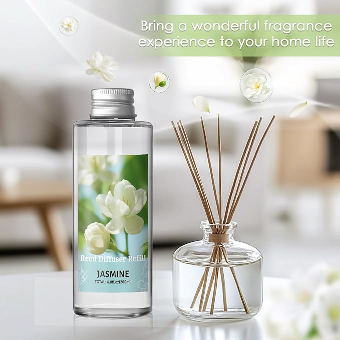SCENTORINI Reed Diffuser Oil Refill, Jasmine Diffuser Oil 6.76 Fl Oz, Natural Scented Essential Oil Refill Long Lasting Summer Home Fragrance for Room Spa Aromatherapy Bathroom Home Decor