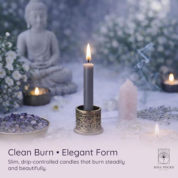 SOUL STICKS Wisdom Magic Spell Chime Taper Candles 20 Pack - Ideal for Altar, Rituals, Ceremonies, Meditation Grey Tapered Candle for Witchcraft Supplies, Wiccan Supplies, Candles Clearance