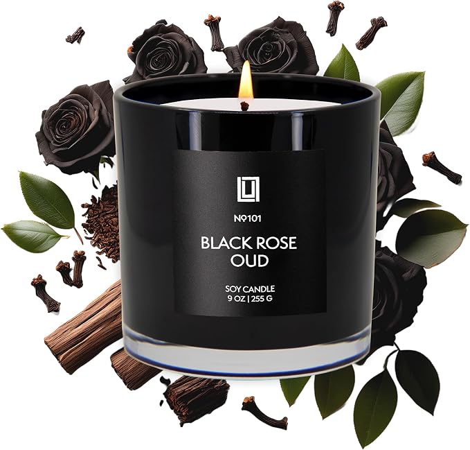 Lulu Candles | Black Rose & Oud | Smells Floral and Smokey | Luxury Scented Soy Jar Candle | Hand Poured in The USA | Highly Scented Long Lasting (9 Oz.)