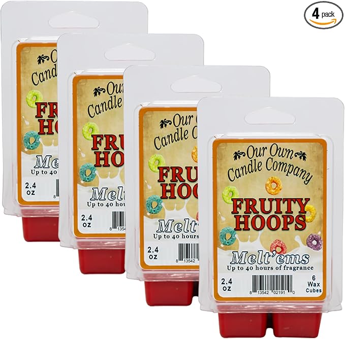 Our Own Candle Company Premium Wax Melt, Fruity Hoops Scent, Handmade in The USA, 24 Cubes (4 Pack, 9.6oz Total)