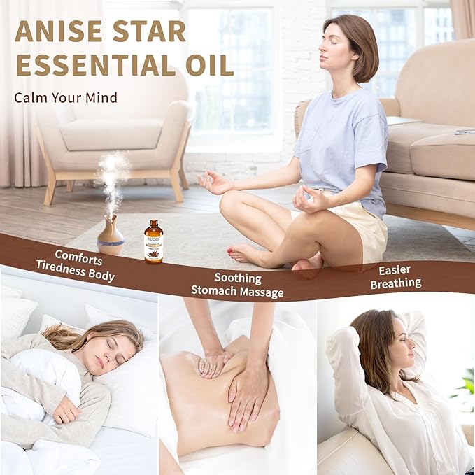 EUQEE Anise Star Essential Oil 4oz / 118ML Large Capacity Anise Star Essential Oil Pure & Premium Essential Oil with Glass Dropper for Candle Soap Making, Diffusers
