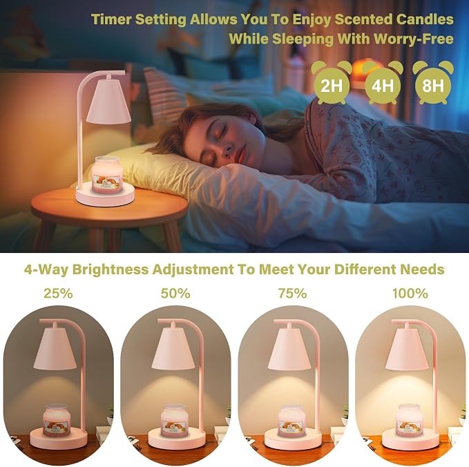 Pink Candle Warmer Lamp - with Timer & Dimmer, Cozy for Women Mom, Modern Home Decor House Warming Gifts Wax Melt Warmer for Scented Jar Candles