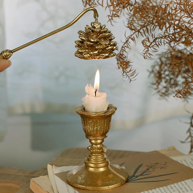 NIKKY HOME Candle Snuffer, Gold Candle Snuffer Extinguisher with Handle, Metal Wick Flame Snuffer with Antique Gold Finish Candle Snuffers Accessory for Candle Lovers