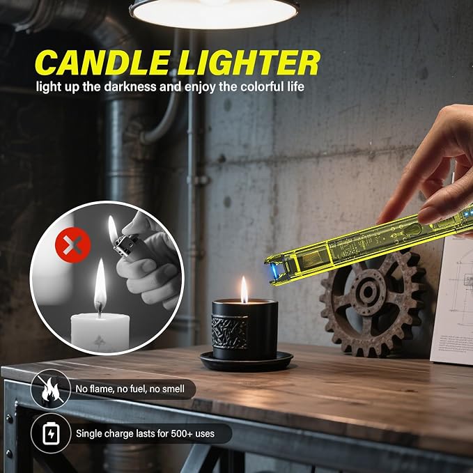 KTEBO 2 Pack Electric Candle Lighters - Rechargeable USB-C Arc Lighters with LED Display & Transparent See-Through Tech Design, Windproof Long Lighter for Candles,BBQ,Camping,Stoves,Stocking Stuffers