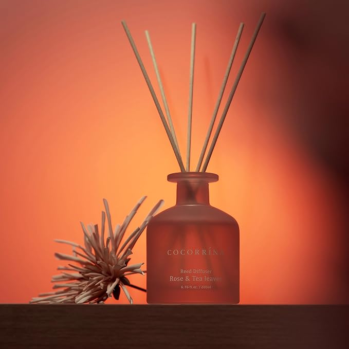 Cocorrína Reed Diffuser - Rose & Tea Leaves 6.76oz Diffuser with Sticks Home Fragrance Essential Oil Reed Diffuser for Home Bedroom Bathroom Shelf Decor Office Decor (Summer Collection)