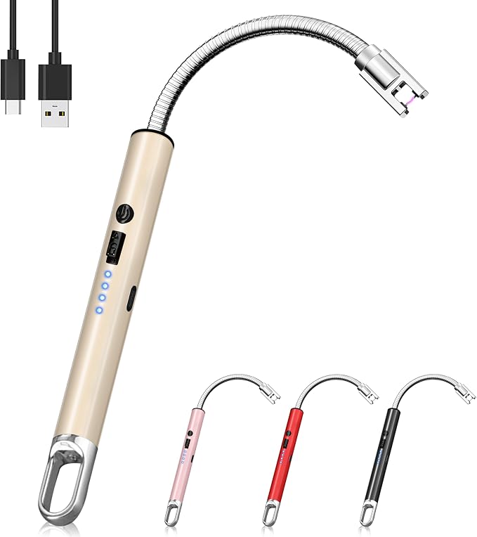 Electric Lighter, Candle Lighter Flameless Windproof with 360° Flexible Neck & LED Power Display, Type C Arc Rechargeable Lighters for BBQ, Camping, Cooking, Gift for Christmas, Thanksgiving, Birthday