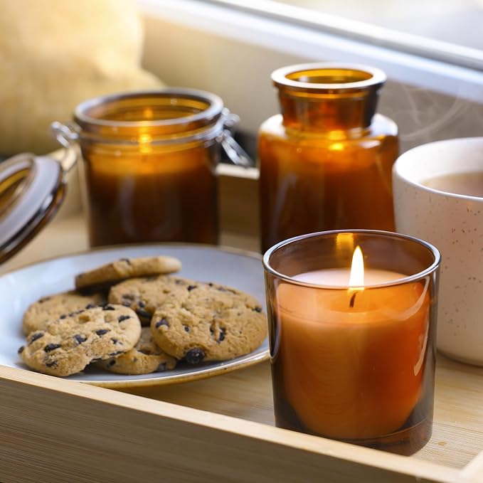 SHOWIN 8 OZ Thick Candle Jars for Making Candles 15 Pcs, Brown Empty Jars with Wood Lids for Candle Making, Sample Container,Clear Brown
