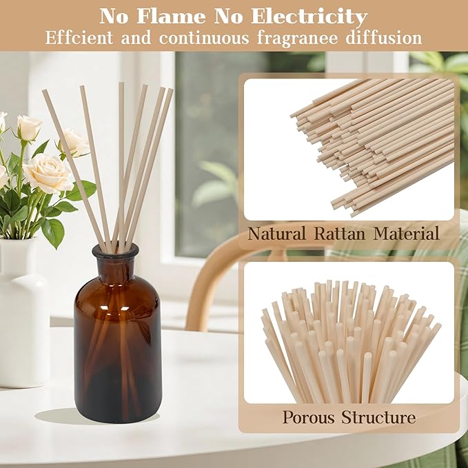 130pcs Reed Diffuser Sticks - 7.5inch/3mm Natural Wood Color Reed Sticks,Diffuser Refills,Suitable for Diffusing Essential Oil Aromas (3mm x 19cm (130pcs))