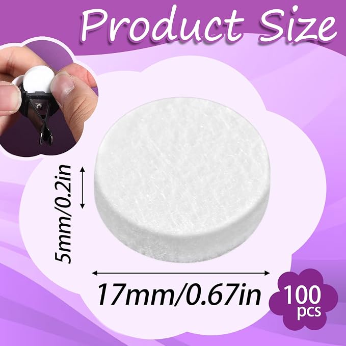 100 PCS Air Filter Scent Pads, Essential Oil Pads Unscented White Custom Scent Replacement Pad, 17mm Universal Essential Oil Perfumes Refill Tablets for Car Air Freshener Vent Clips Car Diffusers