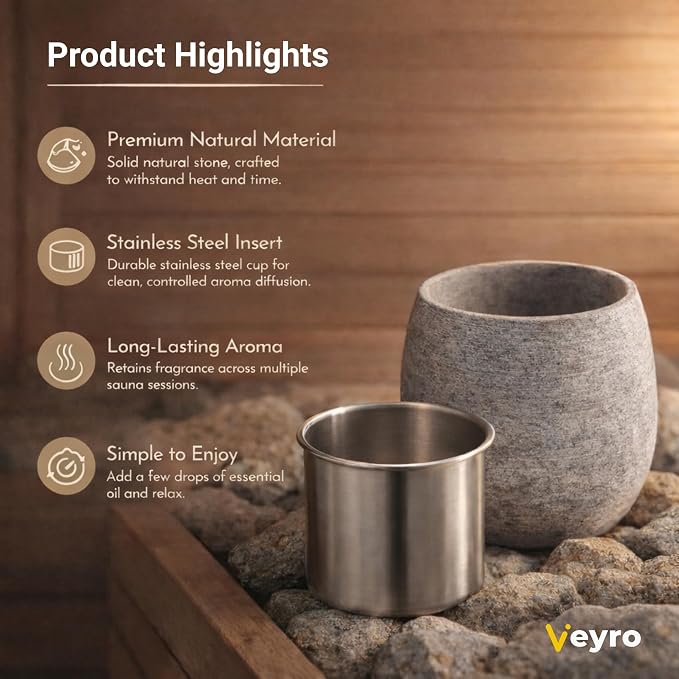 Veyro Large Sauna Diffuser – Natural Stone Aroma Cup for Essential Oils, Sauna Essential Oil Diffuser, Sauna Aromatherapy Bowl, Gifts for a Sauna Accessories Luxury Stone Oil Holder