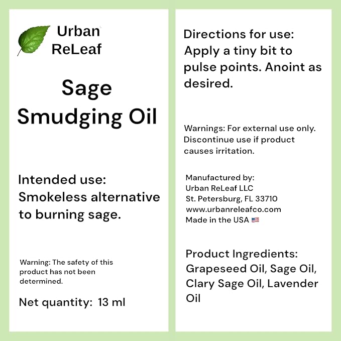 Urban ReLeaf Sage Smudging Oil Roll-On with Lavender, 13 ml | Cleansing & Energy Clearing, Anointing & Blessing, Smokeless Alternative, 100% Natural & Vegan, Made Fresh in USA
