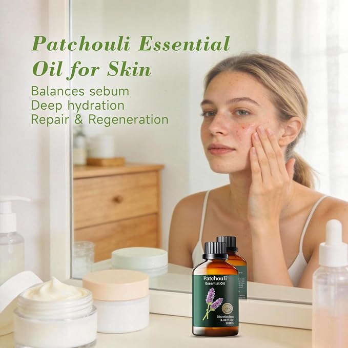 Patchouli Essential Oil, Pure Mumianhua Natural Aged Earthy Aroma for Outdoor Protective Barrier & Shield, DIY Spray, Diffuser, Skin, Hair, Soap Making – 3.38 Fl Oz