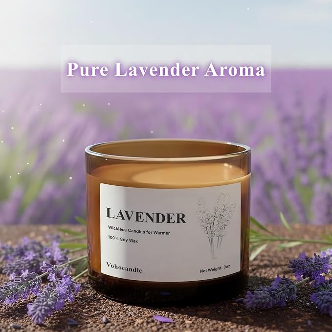 VOHO Lavender Wickless Candles for Candle Warmer Lamp, Set of 2 Soy Scented Candles & Essential Oil for Customizable Aroma, Wickless Lavender Candle for Warmer Birthday Housewarming Gift(2 Pack, 18oz)