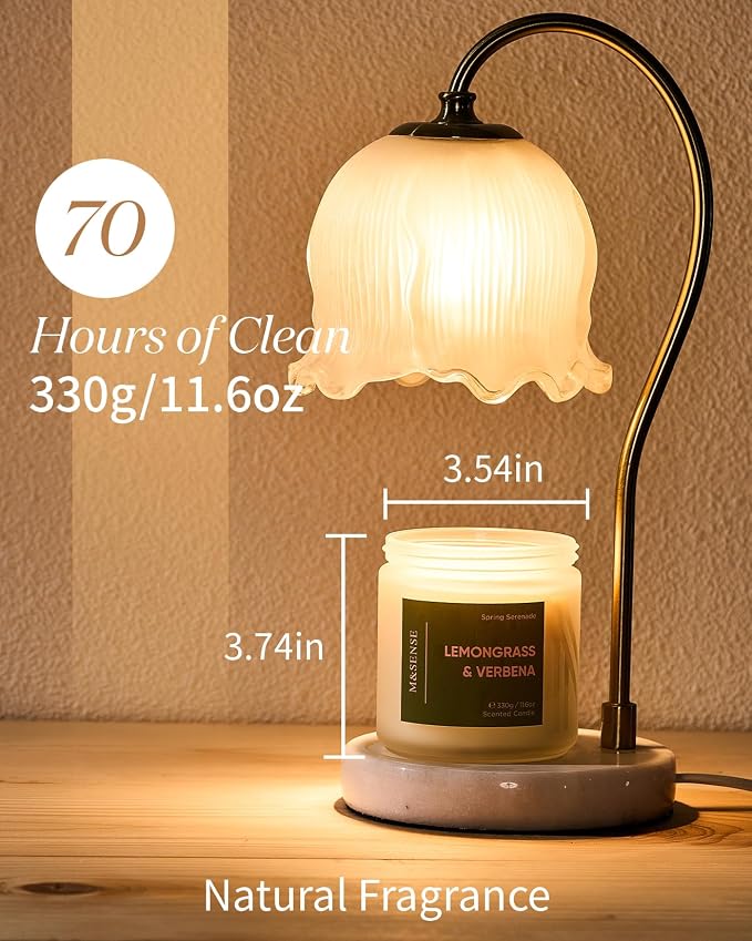 M&SENSE Lemongrass Verbena Scented Candles for Home, 11.6oz Organic Soy Wax, 70 Hours Long Lasting, Natural Non Toxic Clean Burn, 2 Wicks Herbal Smelling Aromatherapy Candle in Large Jar for Cleansing
