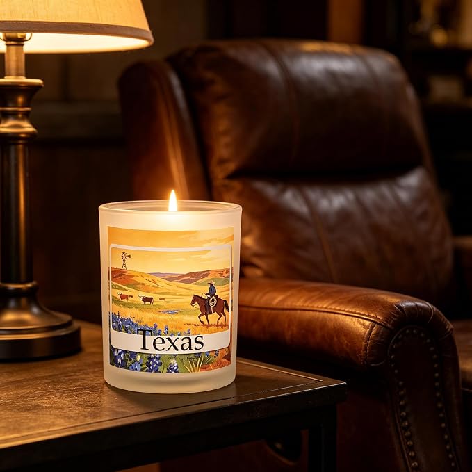 Texas Trail Scented Candle, Leather & Oak & Tobacco, Texas Gifts, Texas Themed Gifts, Texas Gift for Women, Texas Souvenirs, Rustic Decor, 100% Soy Wax, 7OZ