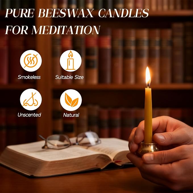 20 Minute Candles, 70 Pack Beeswax Meditation Candles with Candle Holders | Beeswax,Meditation,Non Toxic,Clean Burn,Gift,Chime Spell Candles with Candle Holders,Dripless,Unscented,Birthday,Prayer,Small