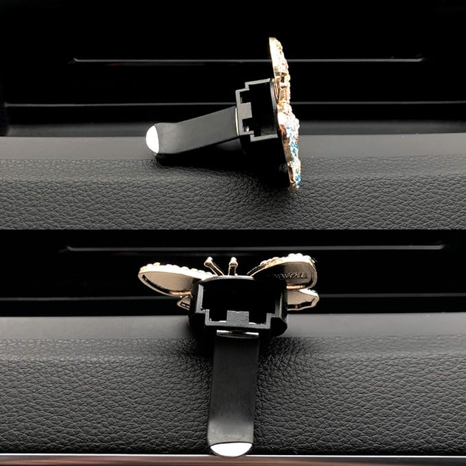 Bling Butterfly Car Air Vent Clip, Cute Rhinestone Air Freshener Clip, Glam SUV Outlet Vent Decorations, Charm Car Inter Decor Accessories for Girls Women (Red + Green)