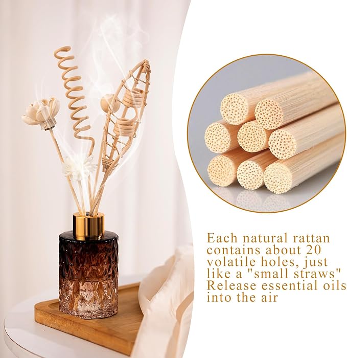 HFKPJRT 23Pcs Rattan Reed Diffuser Sticks Set, 10 Inch Natural Flower Reed Fragrance Diffuser, Unscented, for Home Office Decor