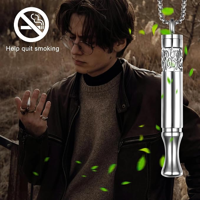 Anxiety Relief Pendant Mindfulness Breathing Necklace - Essential Oil Diffuser & Personal Inhaler Aromatherapy Necklaces for Women & Men (Steel)