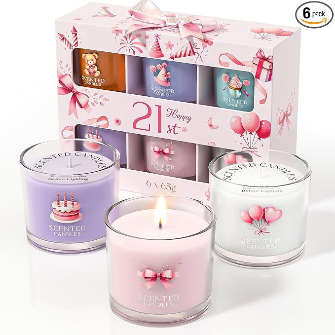 CHILLFLAME 21st Birthday Gifts for Girls, Birthday Candle Gift Set for Her, 6 Scented Votive Candles, Candles Gifts for Women/Men (6 Color, 14 oz)