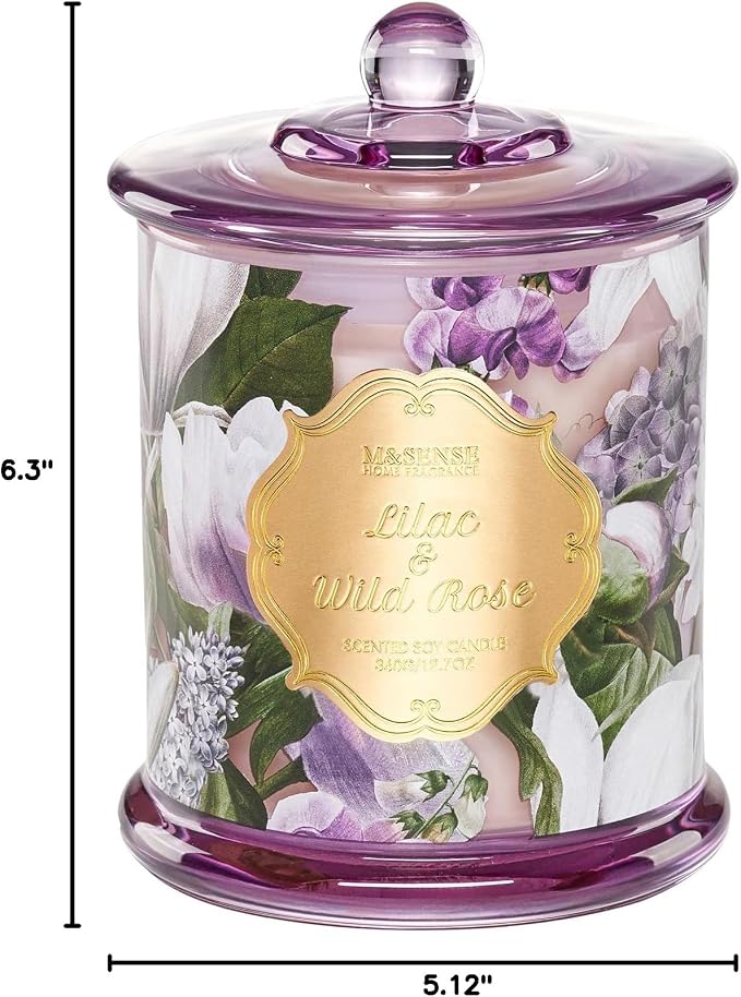 M&SENSE Lilac Rose Candle 12.7oz Floral Summer Gift 2 Wick | Large Natural Soy, Non-Toxic, Relaxing Scent, Perfect Floral Gift for Women, 75 Hours Long Lasting