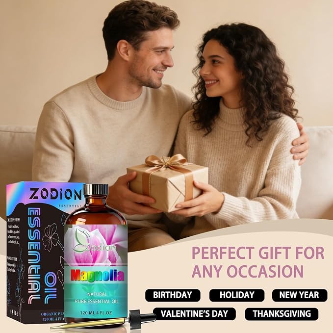 Magnolia Essential Oil, Magnolia Fragrance Oil for Diffuser, Massage, Humidifier, DIY Candle, Soap Making, Home, Bath, Yoga - 4 fl oz (120ml) - ZODION Essential Oils