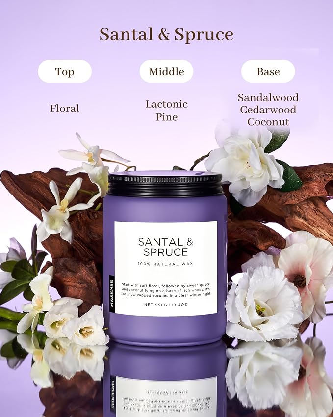 M&SENSE Santalwood Spruce Scented Candles for Home,19.4oz 110 Hour Slow Burning Aromatherapy Candle for Stress Relief Meditation Relaxing SPA Large Candle for Birthday Holiday Gifts