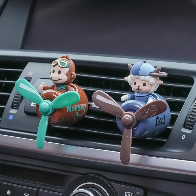 2 Pcs Pilot Car Air Fresheners, Cute Dog Car Vent Clip Air Freshener with 8 Fragrant Tablets Automotive Air Outlet Fan Diffuser, Automotive Interiors Vent Decoration (Dog+Sheep)
