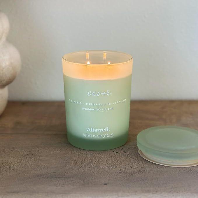 Frosted Scented 2 Wick Candles AW (Savor (Pistachio + Marshmallow + Sea Salt))