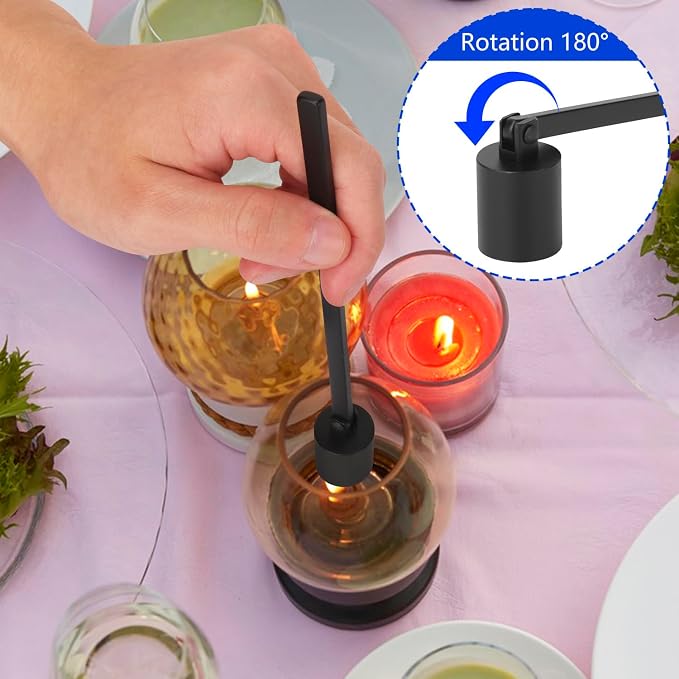 8 Pack Black Candle Snuffer, Premium Stainless Steel Wick Flame Extinguisher, 6.3 Inch Long Handle, Elegant Design for Scented Candles, Wick Snuffer for Candle Lovers