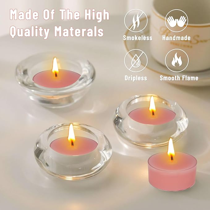 Rose Scented Tea Light Candle Hand Poured Smokeless Long-Lasting 4 Hour Burn Time Perfect for Relaxation and Romantic Ambiance - 12 Pack