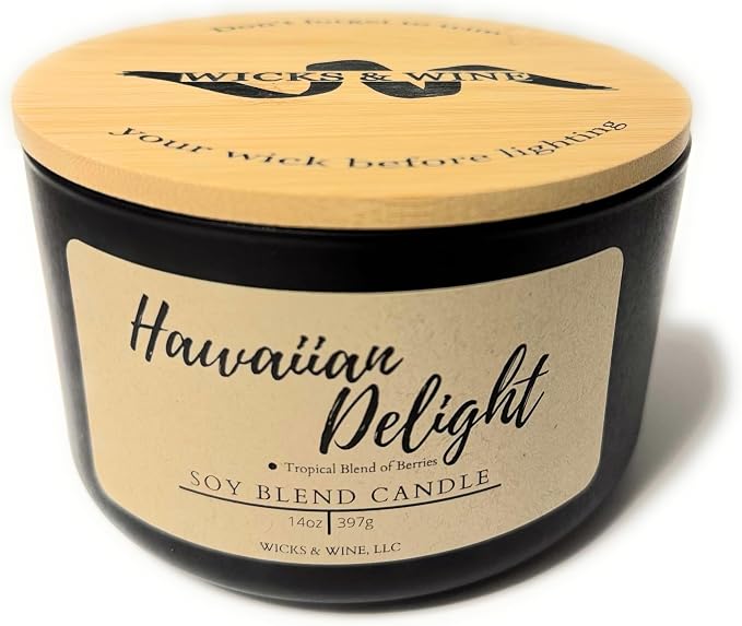 Wicks & Wine Soy Blend 3-Wick Cotton CORE Candle 14oz (Hawaiian Delight)