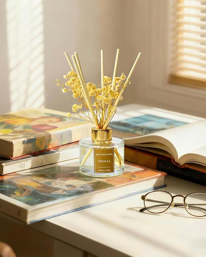 Reed Diffuser Set-Vanilla Scent Fragrance Oil Diffuser with 6 Reed Sticks | Home & Bedroom Bathroom Decor,3.38 fl oz (100ml)