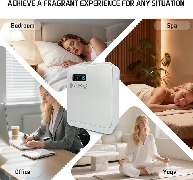 Waterless Essential Oil Diffuser 2000 Sq Ft, Cold Air Oil Scent Diffusers with Timer 250ml, Bluetooth App Control Aromatherapy Diffuser Machine for Home, Office, Hotel (White)