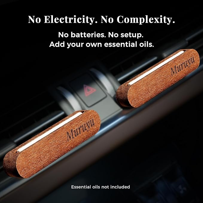 2-Pack Car Diffuser Vent Clip, Non-Electric Essential Oil Air Freshener, Refillable Sapele Wood Design, Customizable Subtle Scent (No Essential Oils)